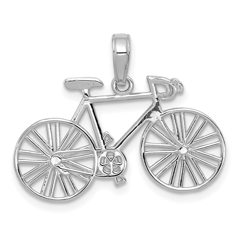 14K White Gold Small Travel Polished Bicycle Necklace/Bracelet Charm Pendant